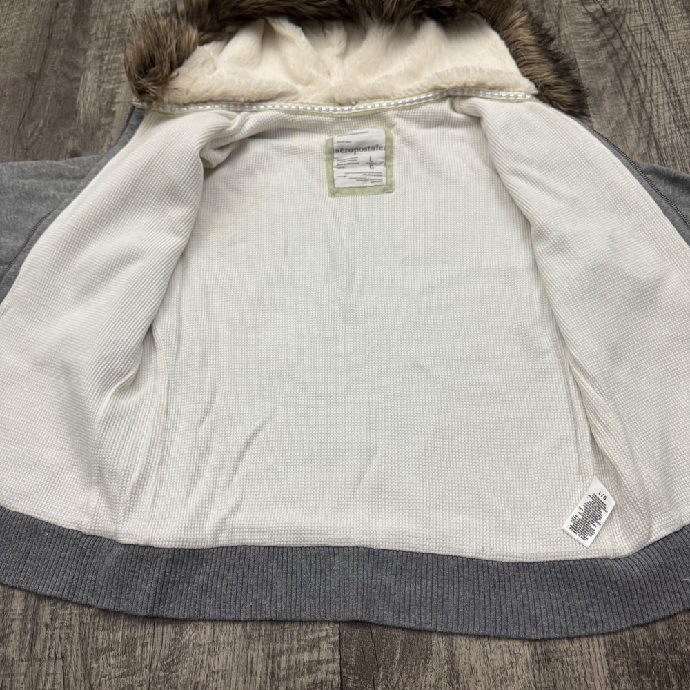 Y2K Aeropostale Grunge Faux Fur Thermal Lined Zip Up Hoodie Sz L - Picture 10 of 12